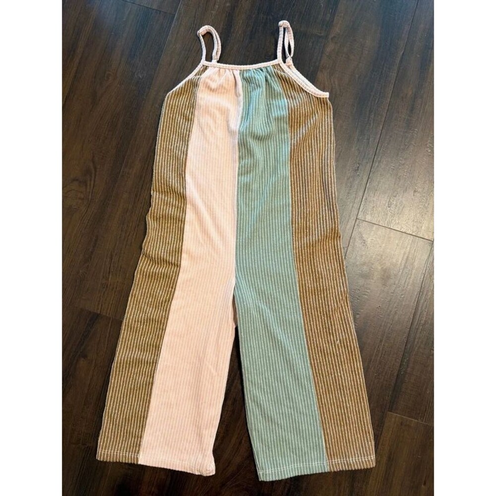 Hayden Girls Small Striped Wide Leg Jumpsuit Sage Pink Boho Romper